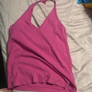 Pink Halter Neck Ribbed Top